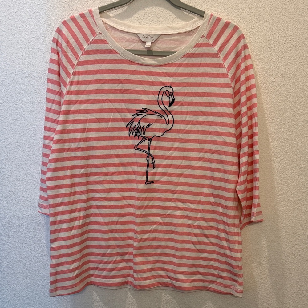 Coral Bay Pink and White Striped Flamingo Long Sleeve Top